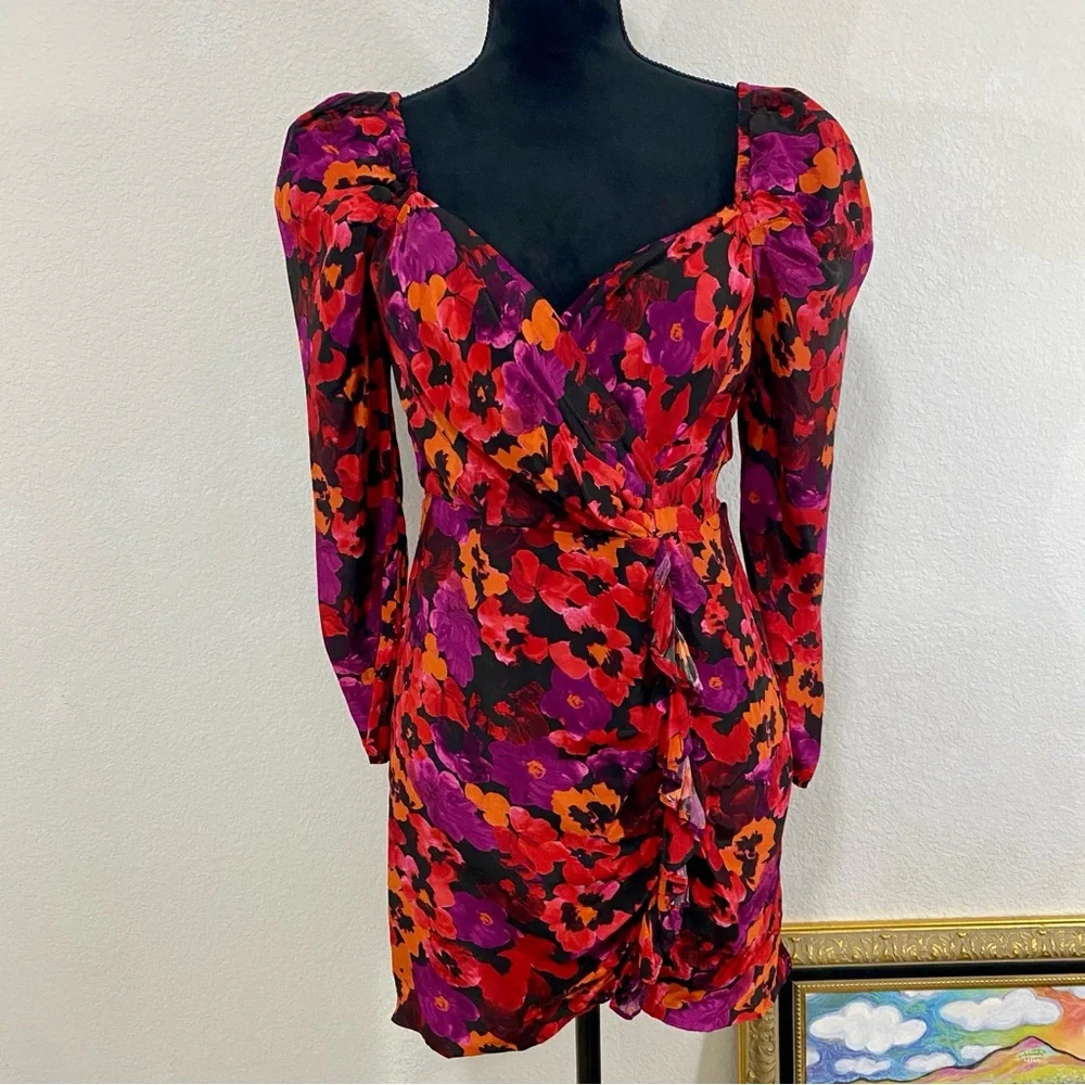 SAYLOR Alouette Red Floral Dress‎ Ruffle Details Size Med Viscose Mini
